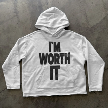 'I'M WORTH IT' WHITE PULLOVER HOODIE