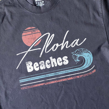 VINTAGE ALOHA BEACHES HEAVYWEIGHT BLACK T-SHIRT