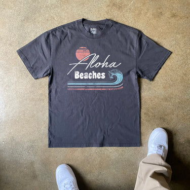 VINTAGE ALOHA BEACHES HEAVYWEIGHT BLACK T-SHIRT