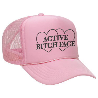 'ACTIVE BITCH FACE' PINK FOAM TRUCKER HAT