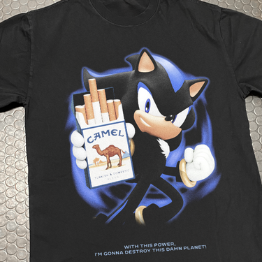 SHADOW 'CAMEL CIG POWER' HEAVY FADED BLACK TEE