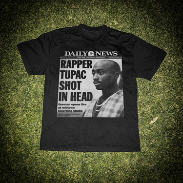 1994 NYC 'Tupac Shot' News Headline Heavy Faded Black Tee