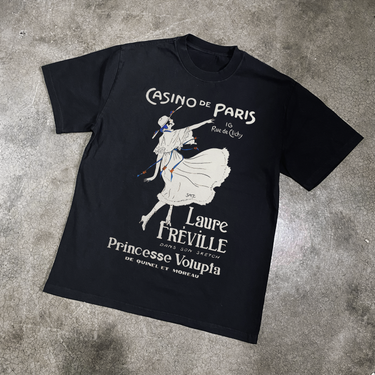 1920s PARISIAN 'CASINO' TOURISM POSTER HEAVY FADED BLACK TEE
