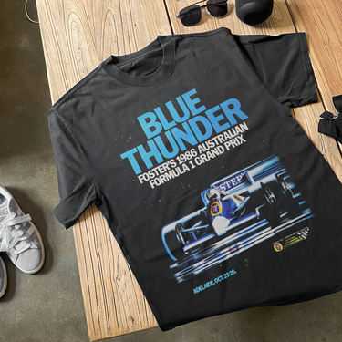 'BLUE THUNDER' 1986 FOSTERS GRAND PRIX HEAVY BLACK TEE