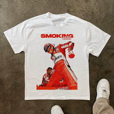 'SMOKING KILLS' SCHUMACHER HEAVY WHITE TEE