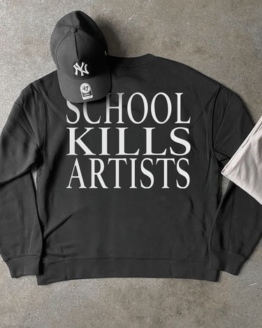 'SCHOOL KILLS ARTISTS' BLACK CREWNECK product mockup 1