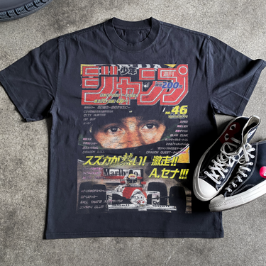 'AYRTON SENNA' 90s SHONEN COVER HEAVY BLACK TEE