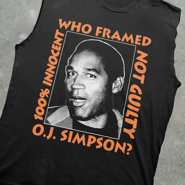 RETRO OJ SIMPSON 'WHO FRAMED OJ' 1995 HEAVY BLACK CUT-OFF TEE