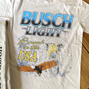 BUSCH LIGHT BREWED IN THE USA HEAVYWEIGHT WHITE T-SHIRT