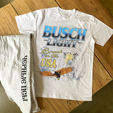 BUSCH LIGHT BREWED IN THE USA HEAVYWEIGHT WHITE T-SHIRT