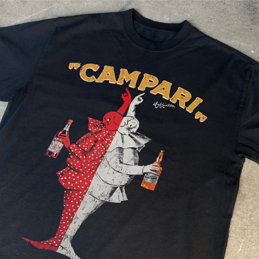 1921 'CAMPARI CLOWNS' VINTAGE POSTER HEAVYWEIGHT BLACK T-SHIRT