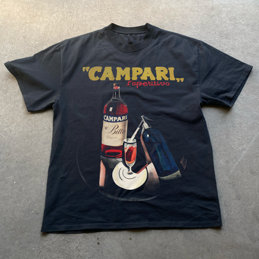 1921 'MIXER' CAMPARI VINTAGE POSTER HEAVYWEIGHT BLACK T-SHIRT