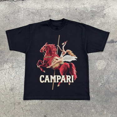 CLASSIC 'CAMPARI' RED HORSE HEAVYWEIGHT BLACK T-SHIRT