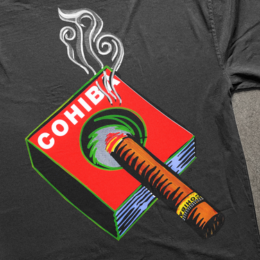 COHIBA CIGARS 'SMOKE' HEAVYWEIGHT WASHED BLACK T-SHIRT