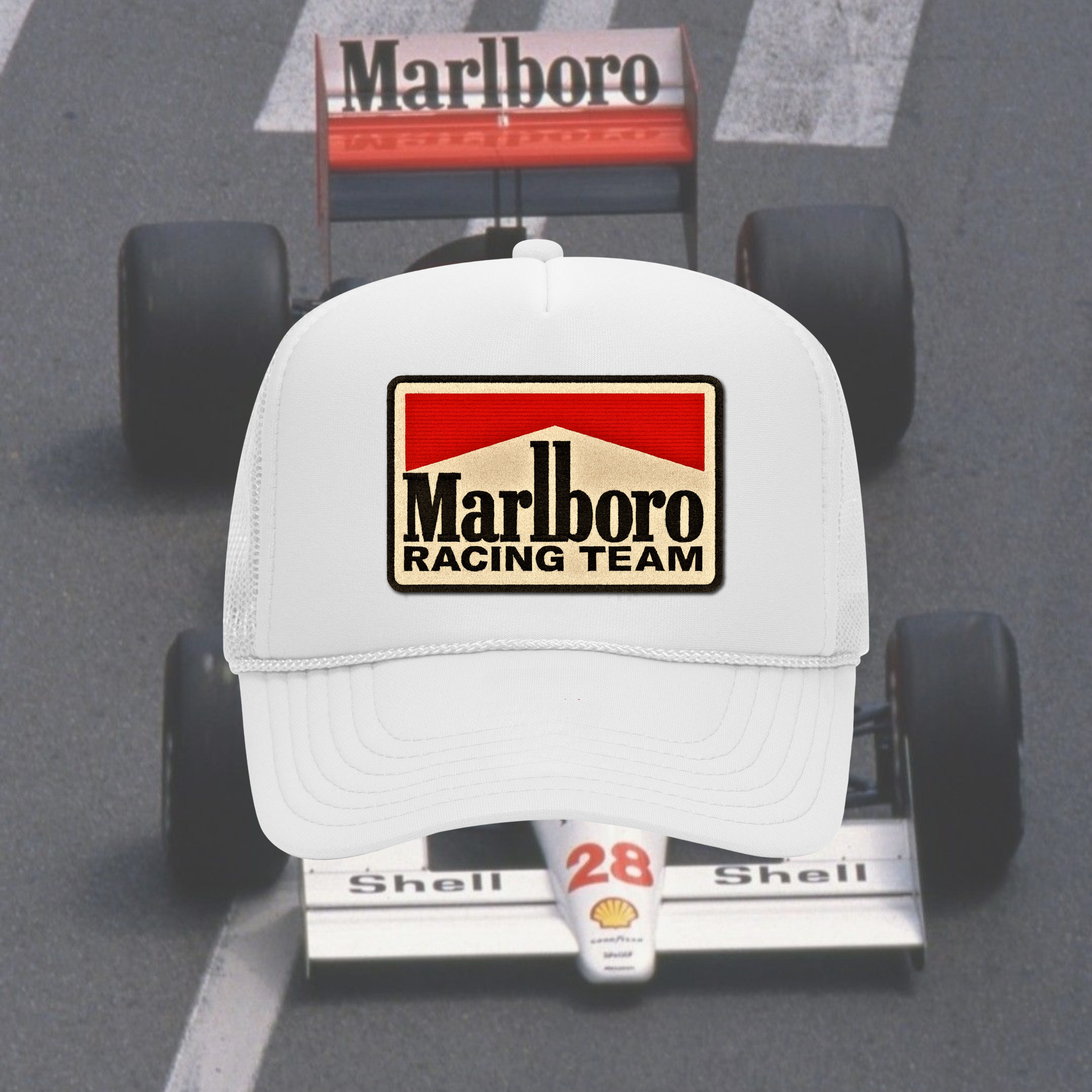FORMULA 1 RACE TEAM CURVED BILL PATCH HAT WHITE – AOCTW