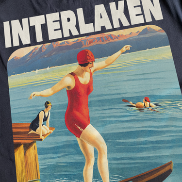 1920s 'INTERLAKEN' SWISS SUMMER HEAVYWEIGHT BLACK T-SHIRT