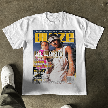 LIL WAYNE FEB 2000 'BLAZE' MAGAZINE COVER HEAVYWEIGHT WHITE T-SHIRT