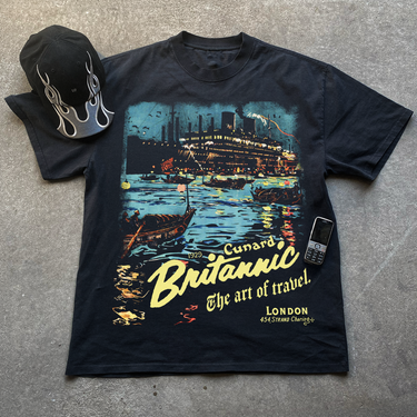 1929 BRITANNIC 'THE ART OF TRAVEL' LUXURY CRUISE POSTER HEAVYWEIGHT BLACK T-SHIRT