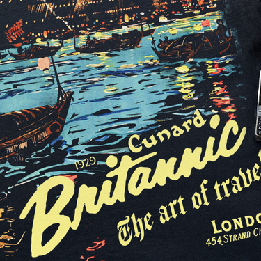 1929 BRITANNIC 'THE ART OF TRAVEL' LUXURY CRUISE POSTER HEAVYWEIGHT BLACK T-SHIRT