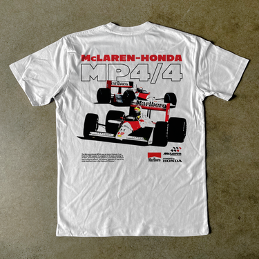 'McLAREN-HONDA 1988 MP4/4' HEAVYWEIGHT WHITE T-SHIRT