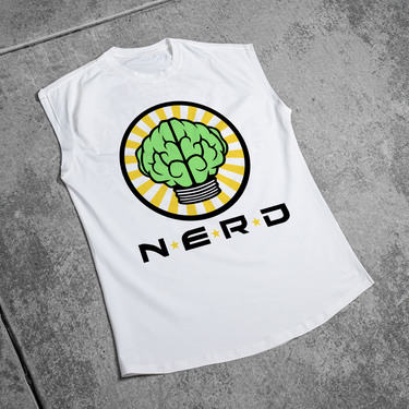 RETRO N.E.R.D. '02 MERCH 'BRAIN LOGO' CUT-OFF WHITE T-SHIRT