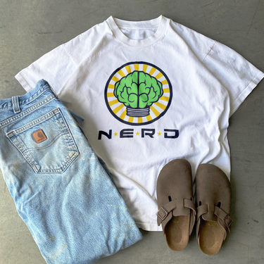 RETRO N.E.R.D. '02 MERCH 'BRAIN LOGO' HEAVYWEIGHT WHITE T-SHIRT