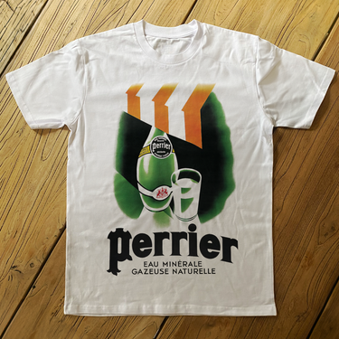 VINTAGE 50s 'PERRIER' POSTER HEAVYWEIGHT WHITE T-SHIRT