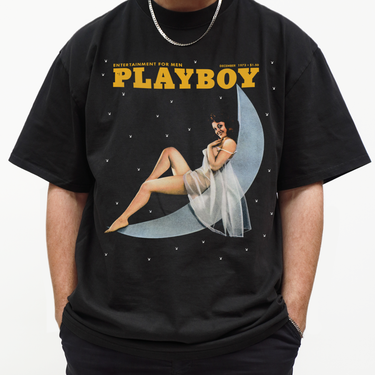 PLAYBOY DEC '73 ISSUE 'CRESCENT MOON' HEAVYWEIGHT BLACK T-SHIRT