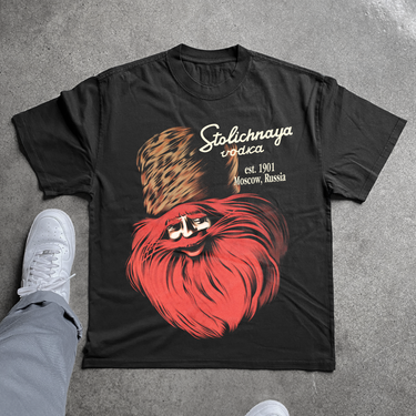 STOLICHNAYA VODKA 'BOYAR' HEAVYWEIGHT BLACK T-SHIRT