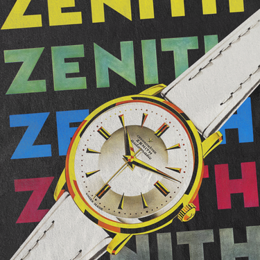 1956 'ZENITH WATCH' POSTER HEAVYWEIGHT BLACK T-SHIRT