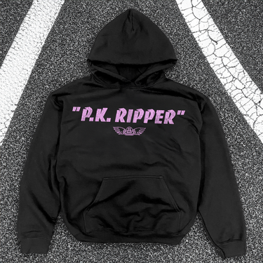 "P.K. RIPPER" CRACKED PINK BLACK HOODIE