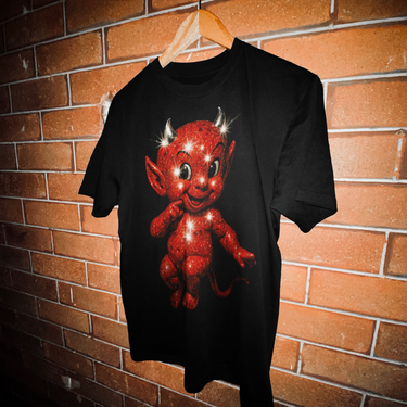 'HOT STUFF' SPARKLE HEAVY BLACK T-SHIRT