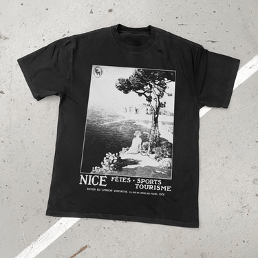 SICK 'NICE' FRENCH TOURISM POSTER STAMP BLACK FADED TEE