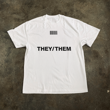 THEY/THEM FADED HEAVY BARCODE TEE WHITE