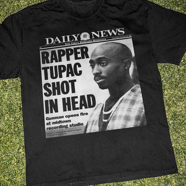 1994 NYC 'Tupac Shot' News Headline Heavy Faded Black Tee