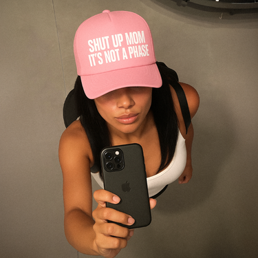 'SHUT UP MOM' SOFT PINK FOAM TRUCKER HAT