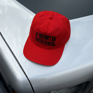 'IF YOU DON'T SIN' RED NYLON SNAPBACK