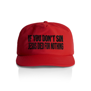 'IF YOU DON'T SIN' RED NYLON SNAPBACK