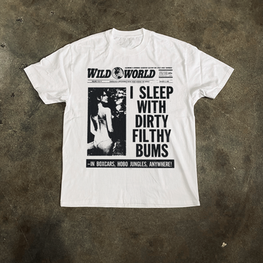 VINTAGE NEWS 'I SLEEP WITH DIRTY BUMS' HEAVY FADED WHITE TEE