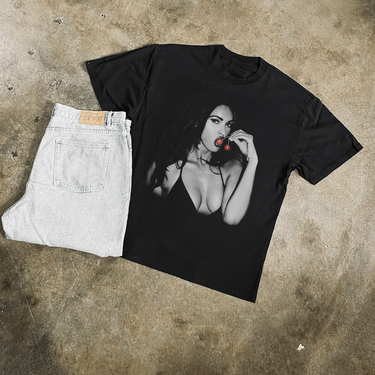 MEGAN 'CHERRIES' JENNIFER FADED HEAVY BLACK TEE