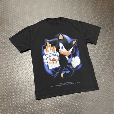 SHADOW 'CAMEL CIG POWER' HEAVY FADED BLACK TEE