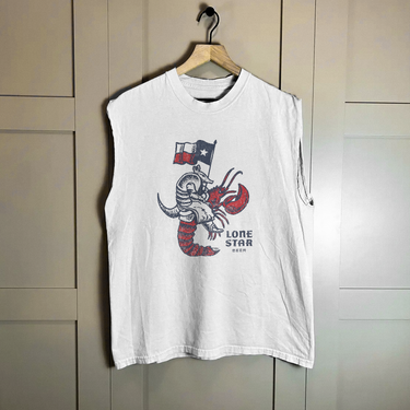'LONE STAR' COWBOY SHRIMP WHITE CUT-OFF TEE