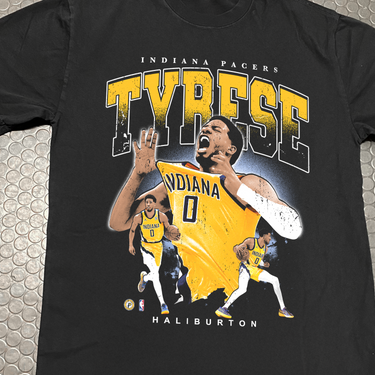 2025 TYRESE HALIBURTON 'PACE' FINALS HEAVY FADED BLACK T-SHIRT