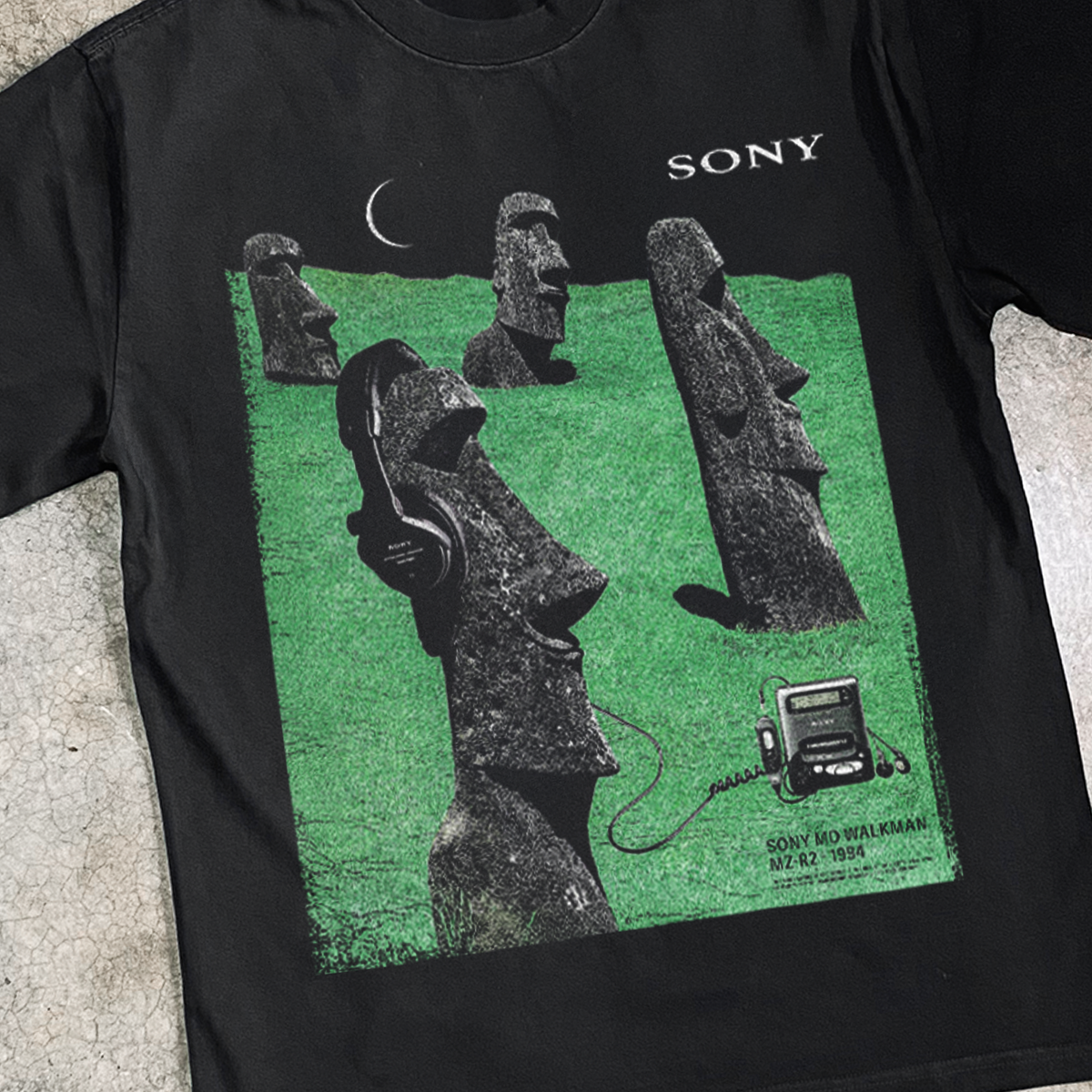 1994 Sony 'Easter Island' Walkman Md Heavy Faded Black Tee – AOCTW