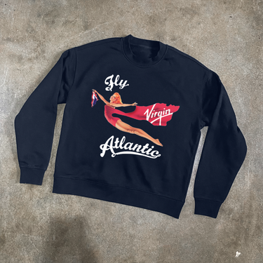 90s 'FLY ATLANTIC' NAVY CREWNECK SWEATER