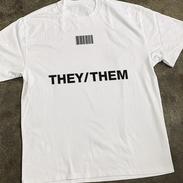 THEY/THEM FADED HEAVY BARCODE TEE WHITE