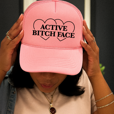 'ACTIVE BITCH FACE' PINK FOAM TRUCKER HAT