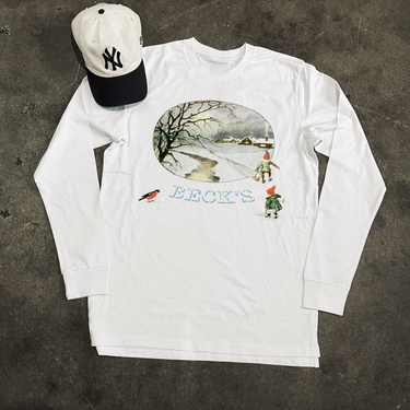 'BECK'S' WINTER GNOME LONG SLEEVE WHITE TEE