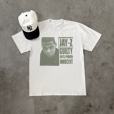 JAY Z 'GUILTY UNTIL PROVEN INNOCENT' FADED HEAVY WHITE TEE